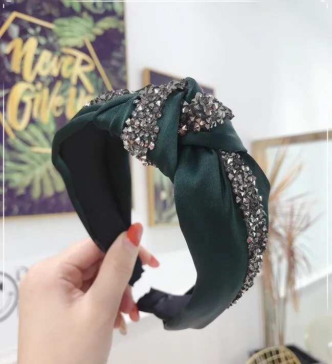Strass Haarband Frauen Feste Breite Seite Stirnband Mittleren Knoten Turban Mädchen Herbst Winter Haar Zubehör Kopfbedeckung