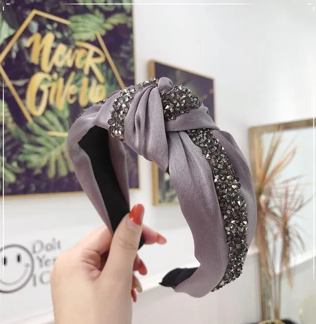 Strass Haarband Frauen Feste Breite Seite Stirnband Mittleren Knoten Turban Mädchen Herbst Winter Haar Zubehör Kopfbedeckung