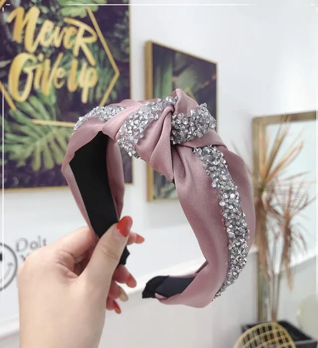 Strass Haarband Frauen Feste Breite Seite Stirnband Mittleren Knoten Turban Mädchen Herbst Winter Haar Zubehör Kopfbedeckung