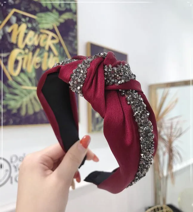 Strass Haarband Frauen Feste Breite Seite Stirnband Mittleren Knoten Turban Mädchen Herbst Winter Haar Zubehör Kopfbedeckung