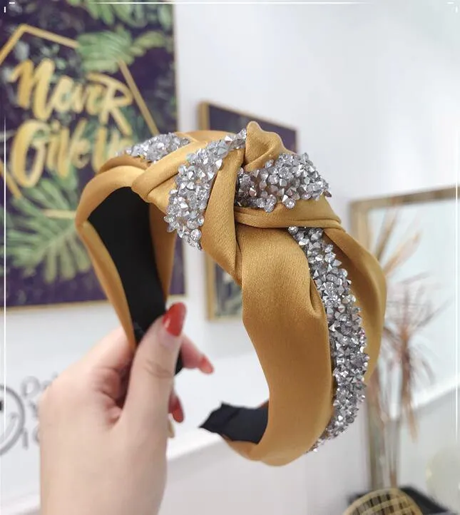 Strass Haarband Frauen Feste Breite Seite Stirnband Mittleren Knoten Turban Mädchen Herbst Winter Haar Zubehör Kopfbedeckung