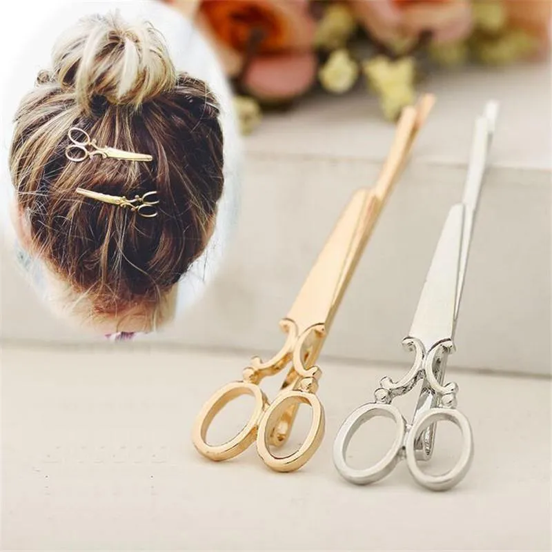 Kreative süße Schere Haarspangen und kleine Kamm Haarschmuck Kopfschmuck Haarnadelschere Kopfbedeckung Gold Silber