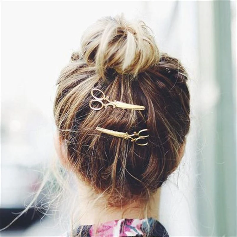 Kreative süße Schere Haarspangen und kleine Kamm Haarschmuck Kopfschmuck Haarnadelschere Kopfbedeckung Gold Silber