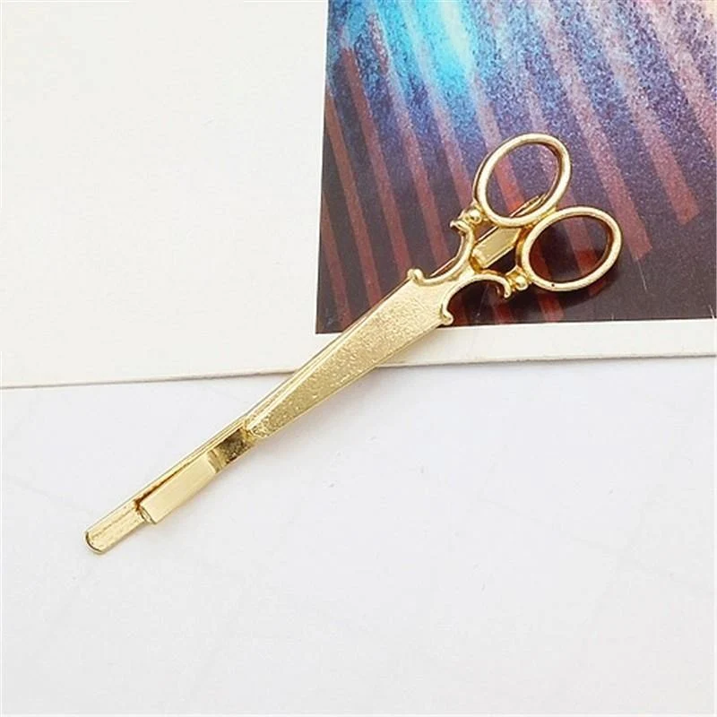 Kreative süße Schere Haarspangen und kleine Kamm Haarschmuck Kopfschmuck Haarnadelschere Kopfbedeckung Gold Silber