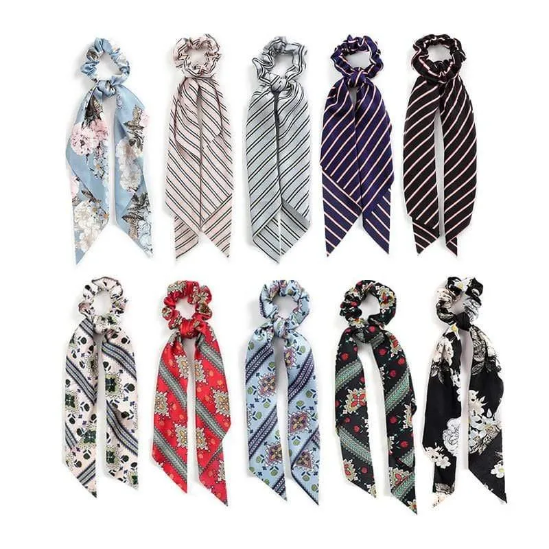 Frauen Streamer Scrunchies Polka Dot Floral Print Elastische Bogen Haar Seil Mädchen Haar Krawatten Koreanische Süße Haar Zubehör Kopfbedeckungen