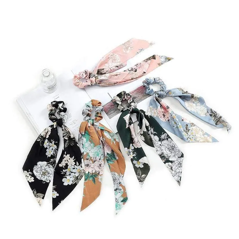 Frauen Streamer Scrunchies Polka Dot Floral Print Elastische Bogen Haar Seil Mädchen Haar Krawatten Koreanische Süße Haar Zubehör Kopfbedeckungen