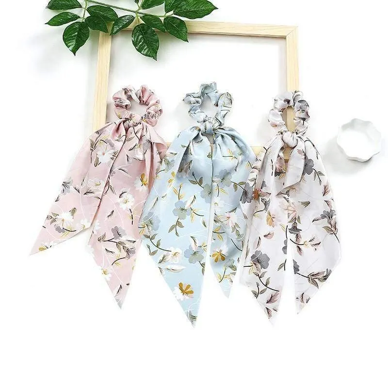Frauen Streamer Scrunchies Polka Dot Floral Print Elastische Bogen Haar Seil Mädchen Haar Krawatten Koreanische Süße Haar Zubehör Kopfbedeckungen