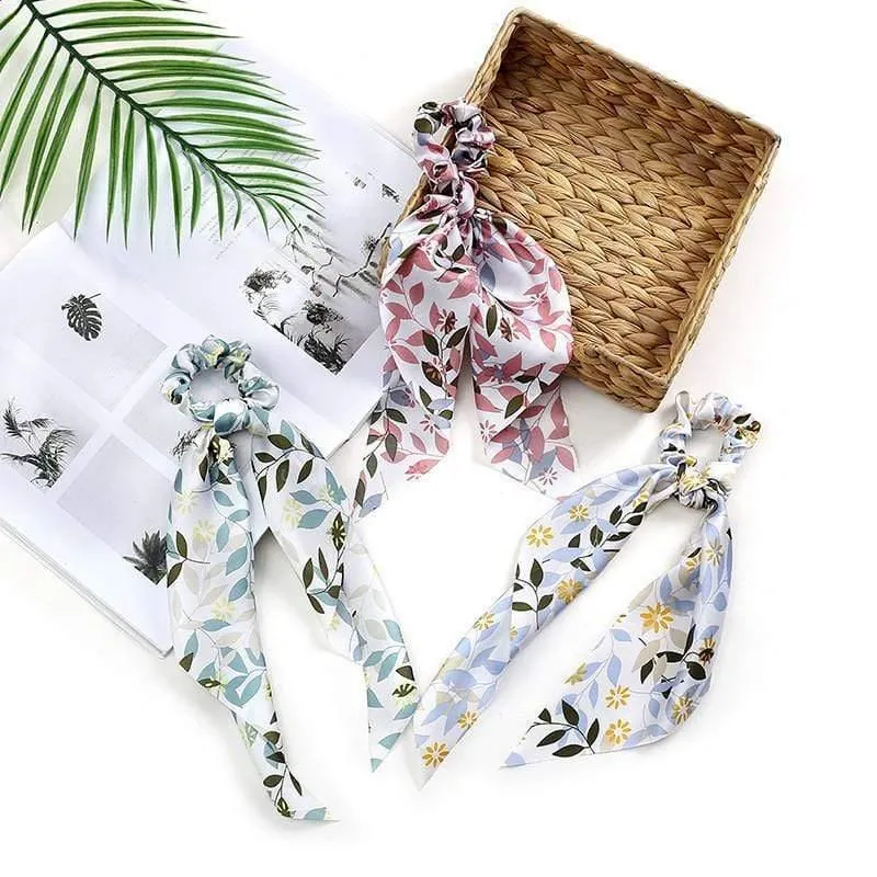 Frauen Streamer Scrunchies Polka Dot Floral Print Elastische Bogen Haar Seil Mädchen Haar Krawatten Koreanische Süße Haar Zubehör Kopfbedeckungen
