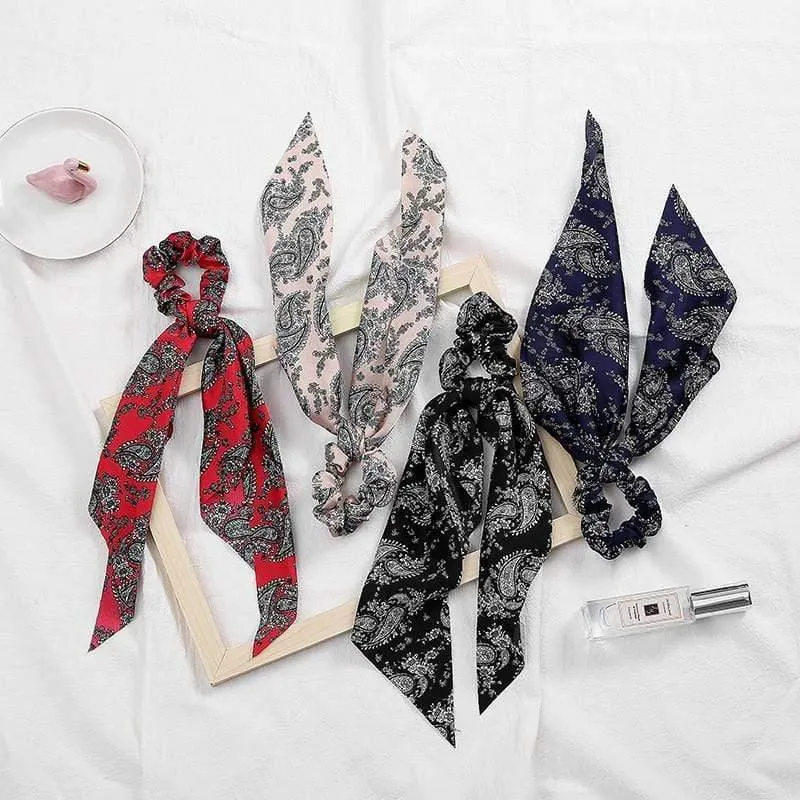 Frauen Streamer Scrunchies Polka Dot Floral Print Elastische Bogen Haar Seil Mädchen Haar Krawatten Koreanische Süße Haar Zubehör Kopfbedeckungen