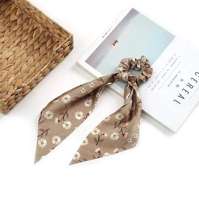 Frauen Streamer Scrunchies Polka Dot Floral Print Elastische Bogen Haar Seil Mädchen Haar Krawatten Koreanische Süße Haar Zubehör Kopfbedeckungen