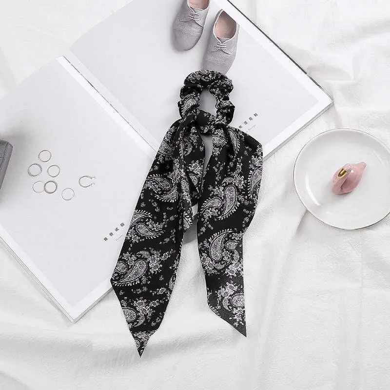 Frauen Streamer Scrunchies Polka Dot Floral Print Elastische Bogen Haar Seil Mädchen Haar Krawatten Koreanische Süße Haar Zubehör Kopfbedeckungen