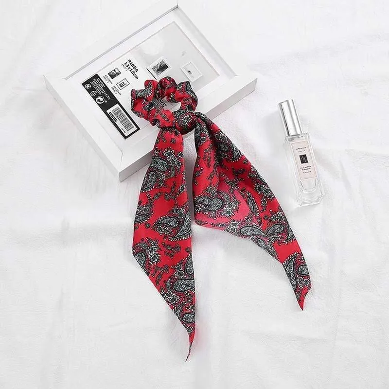 Frauen Streamer Scrunchies Polka Dot Floral Print Elastische Bogen Haar Seil Mädchen Haar Krawatten Koreanische Süße Haar Zubehör Kopfbedeckungen