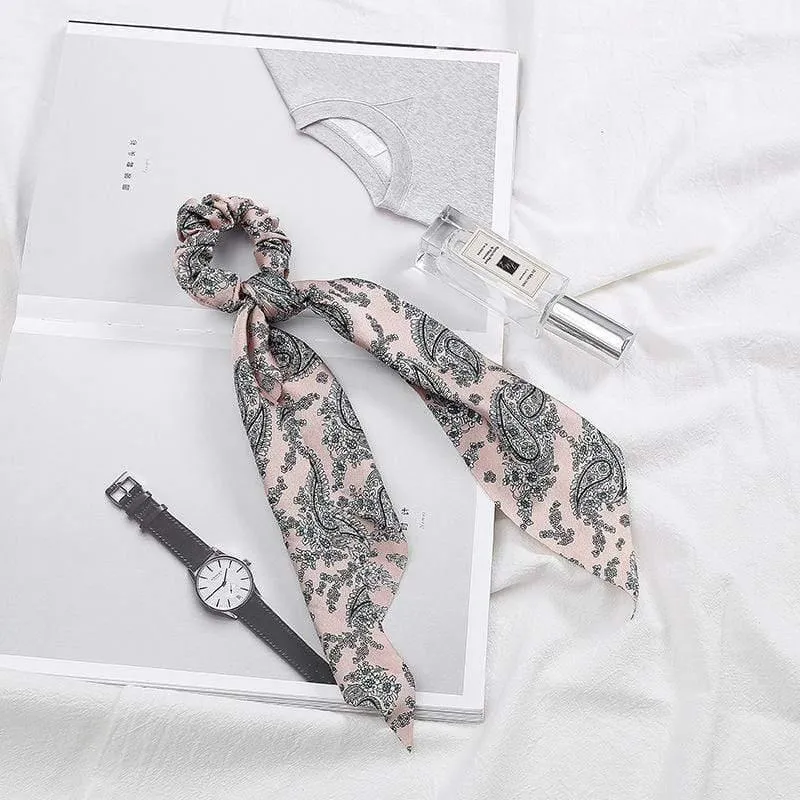 Frauen Streamer Scrunchies Polka Dot Floral Print Elastische Bogen Haar Seil Mädchen Haar Krawatten Koreanische Süße Haar Zubehör Kopfbedeckungen