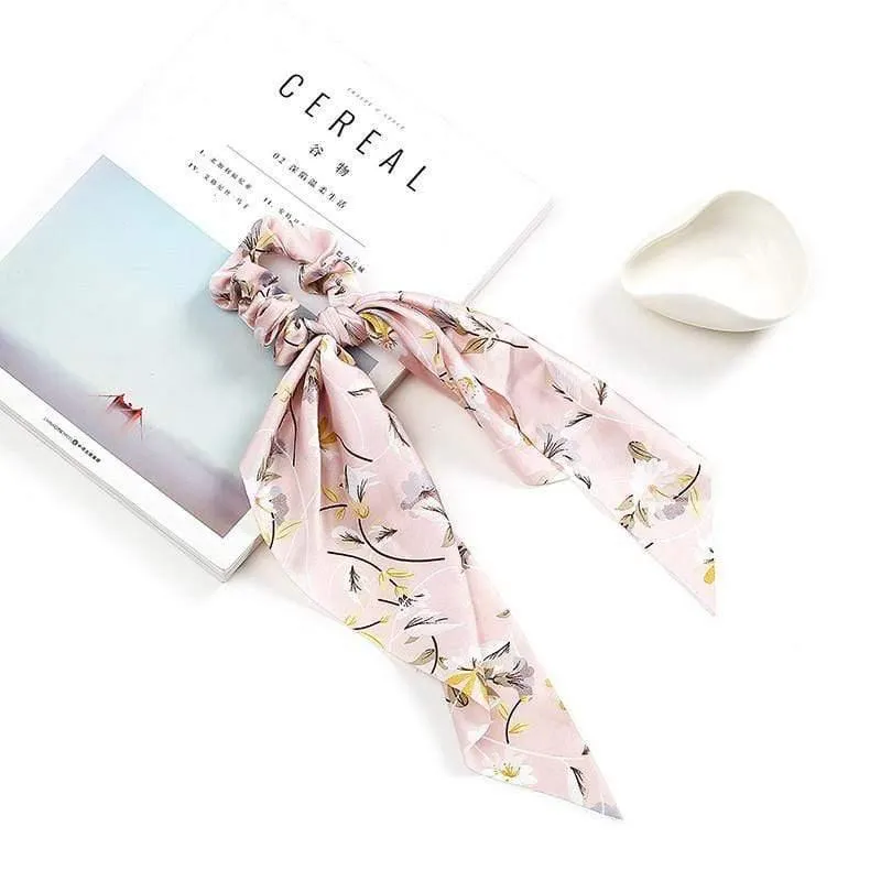 Frauen Streamer Scrunchies Polka Dot Floral Print Elastische Bogen Haar Seil Mädchen Haar Krawatten Koreanische Süße Haar Zubehör Kopfbedeckungen