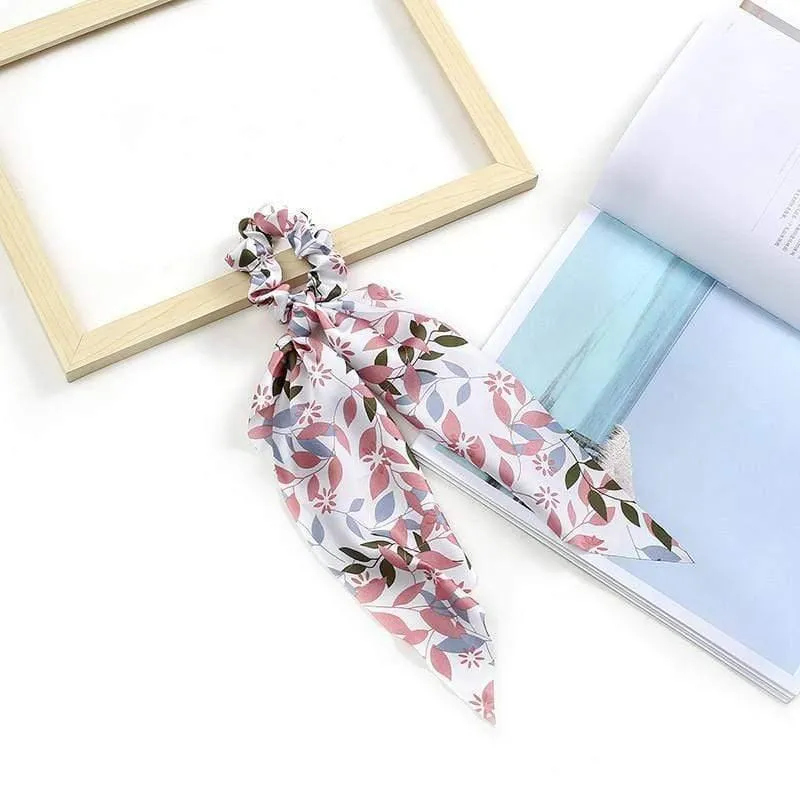 Frauen Streamer Scrunchies Polka Dot Floral Print Elastische Bogen Haar Seil Mädchen Haar Krawatten Koreanische Süße Haar Zubehör Kopfbedeckungen