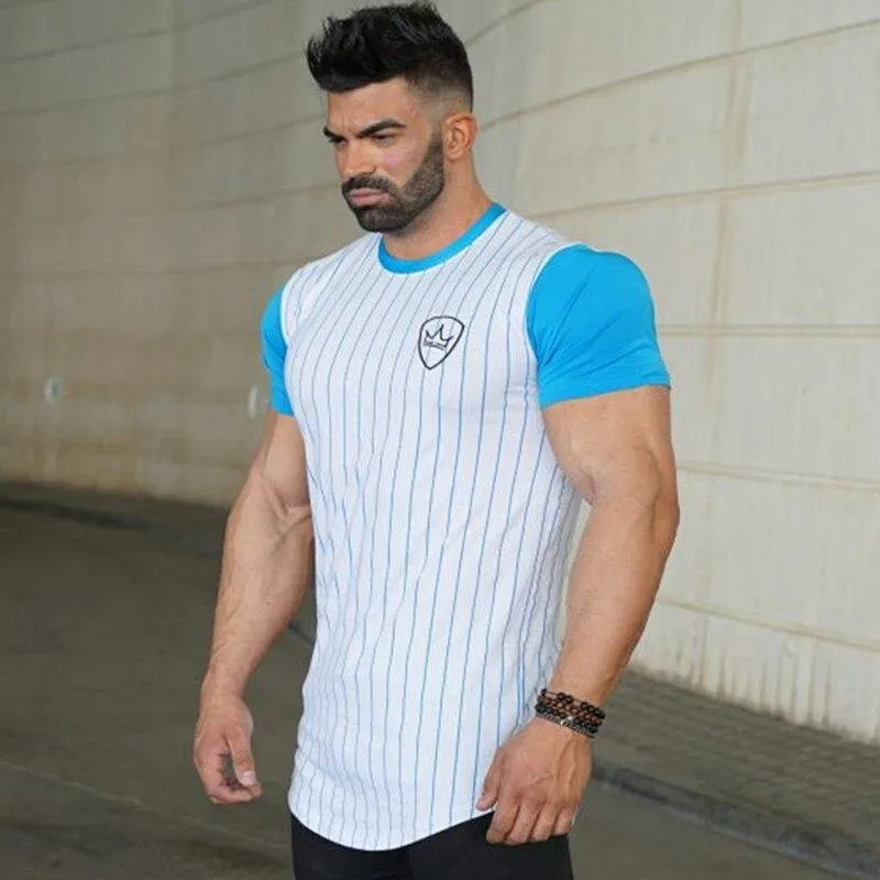 Männer Fitness Bodybuilding Baumwolle T-Shirt Turnhallen Workout Skinny Patchwork T-Shirt Sommer Männlich Casual Fashion Jogger T-Shirts Kleidung