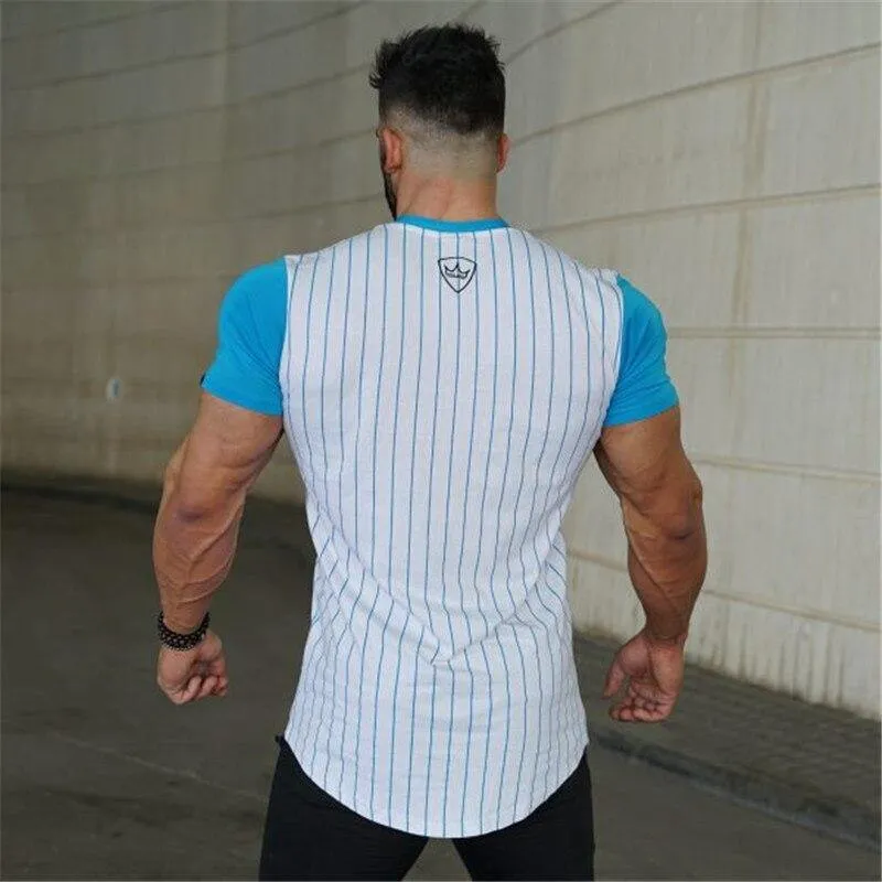 Männer Fitness Bodybuilding Baumwolle T-Shirt Turnhallen Workout Skinny Patchwork T-Shirt Sommer Männlich Casual Fashion Jogger T-Shirts Kleidung