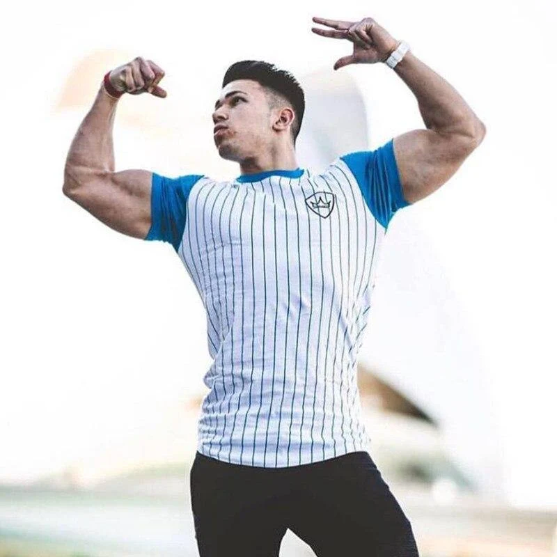 Männer Fitness Bodybuilding Baumwolle T-Shirt Turnhallen Workout Skinny Patchwork T-Shirt Sommer Männlich Casual Fashion Jogger T-Shirts Kleidung