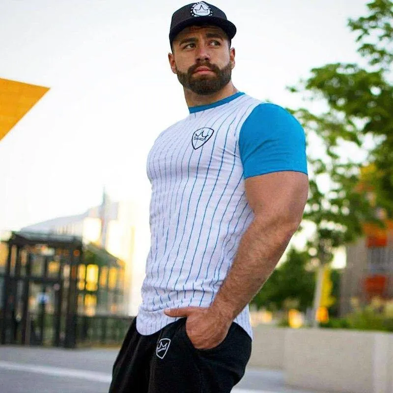 Männer Fitness Bodybuilding Baumwolle T-Shirt Turnhallen Workout Skinny Patchwork T-Shirt Sommer Männlich Casual Fashion Jogger T-Shirts Kleidung