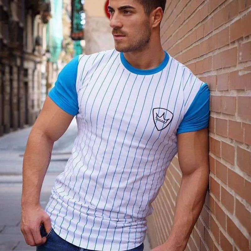Männer Fitness Bodybuilding Baumwolle T-Shirt Turnhallen Workout Skinny Patchwork T-Shirt Sommer Männlich Casual Fashion Jogger T-Shirts Kleidung
