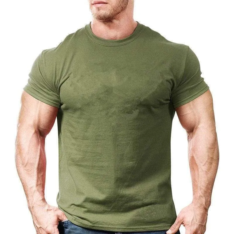Herren Kurzarm T-Shirt aus massiver Baumwolle Turnhallen Fitness Bodybuilding Workout T-Shirts Sommer lässig schlanke T-Shirts Crossfit Bekleidung