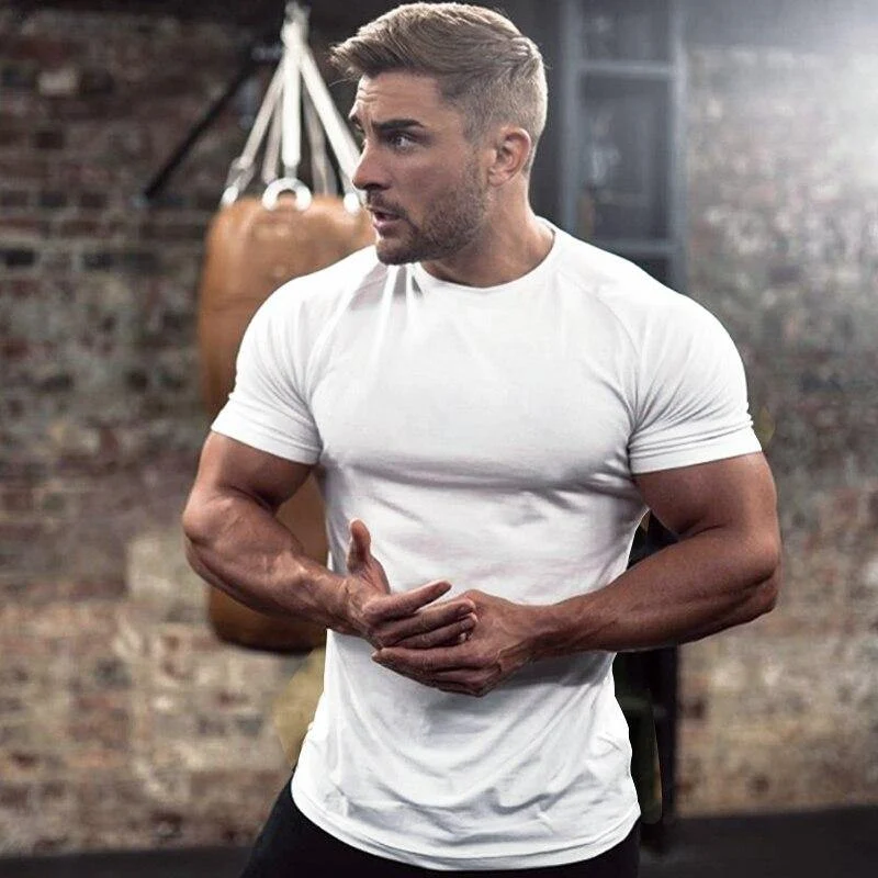 Herren Kurzarm T-Shirt aus massiver Baumwolle Turnhallen Fitness Bodybuilding Workout T-Shirts Sommer lässig schlanke T-Shirts Crossfit Bekleidung
