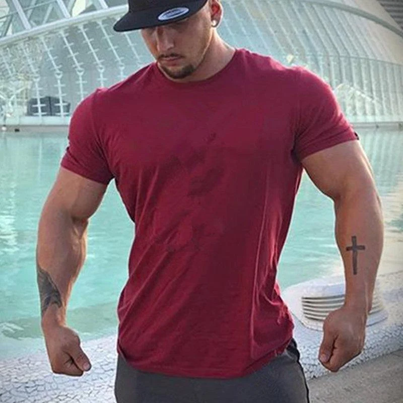 Herren Kurzarm T-Shirt aus massiver Baumwolle Turnhallen Fitness Bodybuilding Workout T-Shirts Sommer lässig schlanke T-Shirts Crossfit Bekleidung