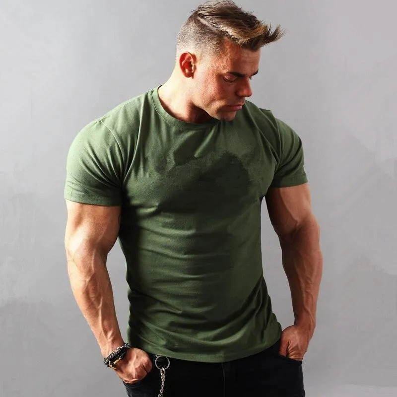 Herren Kurzarm T-Shirt aus massiver Baumwolle Turnhallen Fitness Bodybuilding Workout T-Shirts Sommer lässig schlanke T-Shirts Crossfit Bekleidung