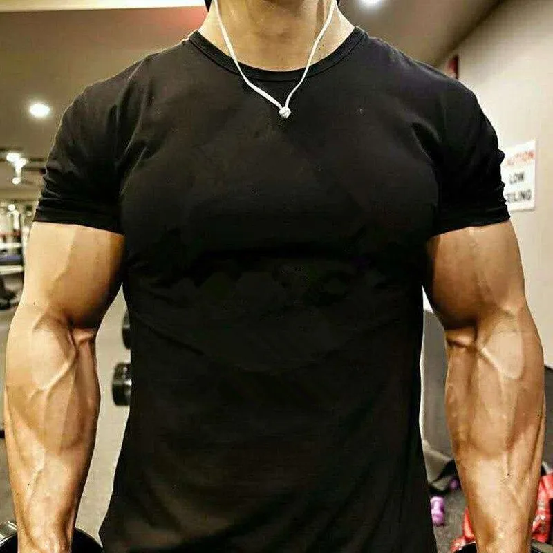 Herren Kurzarm T-Shirt aus massiver Baumwolle Turnhallen Fitness Bodybuilding Workout T-Shirts Sommer lässig schlanke T-Shirts Crossfit Bekleidung
