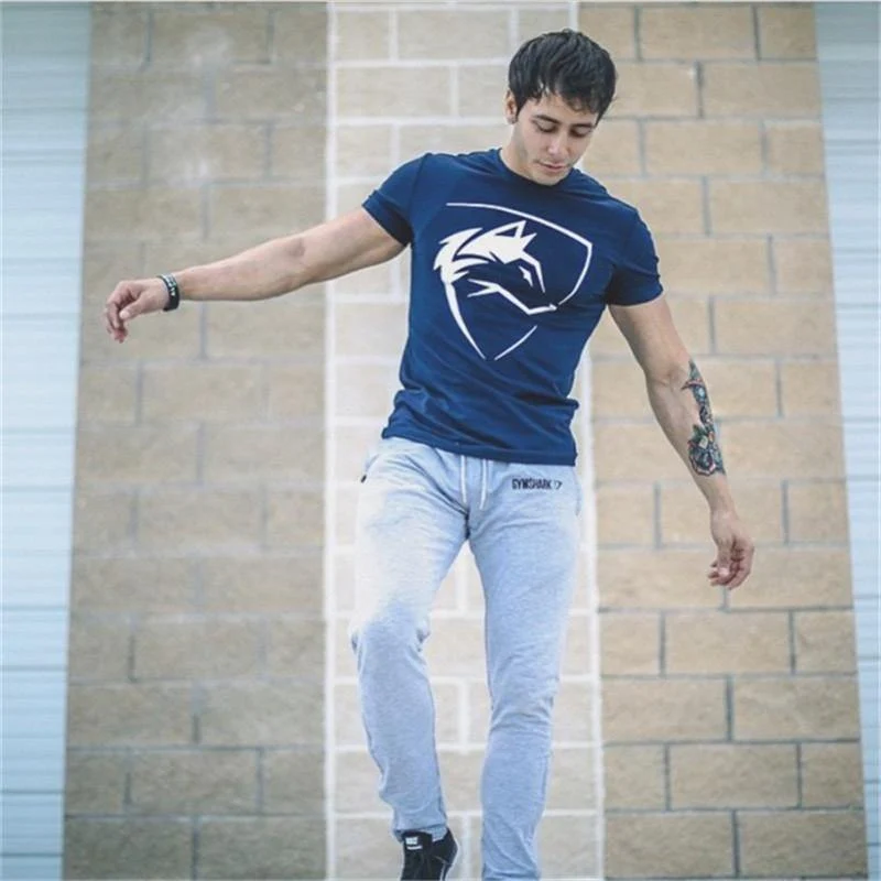 Herren Baumwolle Kurzes T-Shirt Neues Casual Print Slim Fit T-Shirt Männliche Jogger Turnhallen Fitness Crossfit T-Shirts Markenkleidung