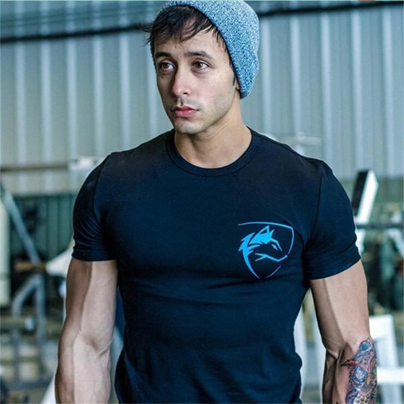 Herren Baumwolle Kurzarm T-Shirt New Casual Print Slim Fit Shirt Männlich Jogger Gyms Fitness Crossfit T-Shirts Tops Kleidung