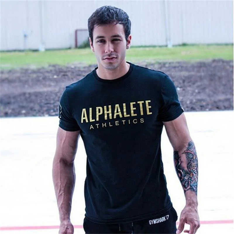 Herren Baumwolle Kurzarm T-Shirt New Casual Print Slim Fit Shirt Männlich Jogger Gyms Fitness Crossfit T-Shirts Tops Kleidung