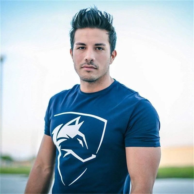 Herren Baumwolle Kurzarm T-Shirt New Casual Print Slim Fit Shirt Männlich Jogger Gyms Fitness Crossfit T-Shirts Tops Kleidung