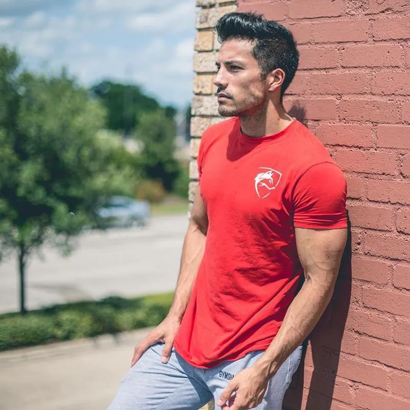 Herren Baumwolle Kurzarm T-Shirt New Casual Print Slim Fit Shirt Männlich Jogger Gyms Fitness Crossfit T-Shirts Tops Kleidung
