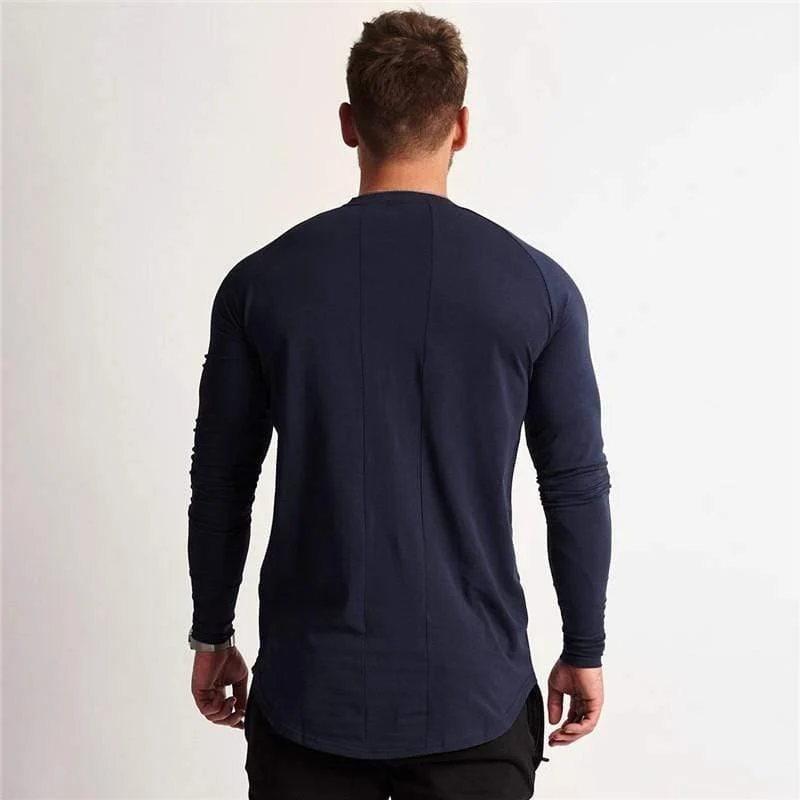 Gym Langarm T-Shirt Herren Fitness Baumwolle T-Shirt einfarbige dünne T-Shirts Jogger Workout Crossfit Kleidung