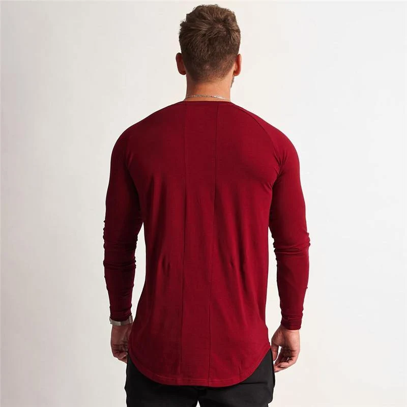 Gym Langarm T-Shirt Herren Fitness Baumwolle T-Shirt einfarbige dünne T-Shirts Jogger Workout Crossfit Kleidung