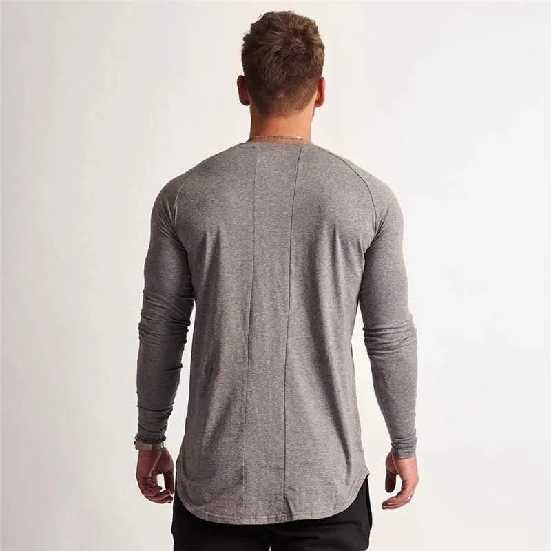 Gym Langarm T-Shirt Herren Fitness Baumwolle T-Shirt einfarbige dünne T-Shirts Jogger Workout Crossfit Kleidung
