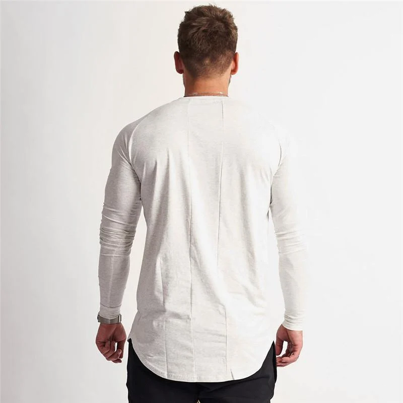 Gym Langarm T-Shirt Herren Fitness Baumwolle T-Shirt einfarbige dünne T-Shirts Jogger Workout Crossfit Kleidung