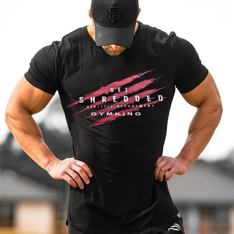 Herren Kurzarm Baumwolle Slim T-Shirt Sommer Casual Print T-Shirt Tops Männer Turnhallen Fitness Bodybuilding Crossfit Markenkleidung