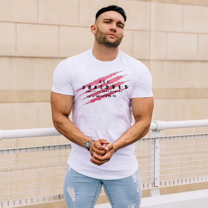 Herren Kurzarm Baumwolle Slim T-Shirt Sommer Casual Print T-Shirt Tops Männer Turnhallen Fitness Bodybuilding Crossfit Markenkleidung