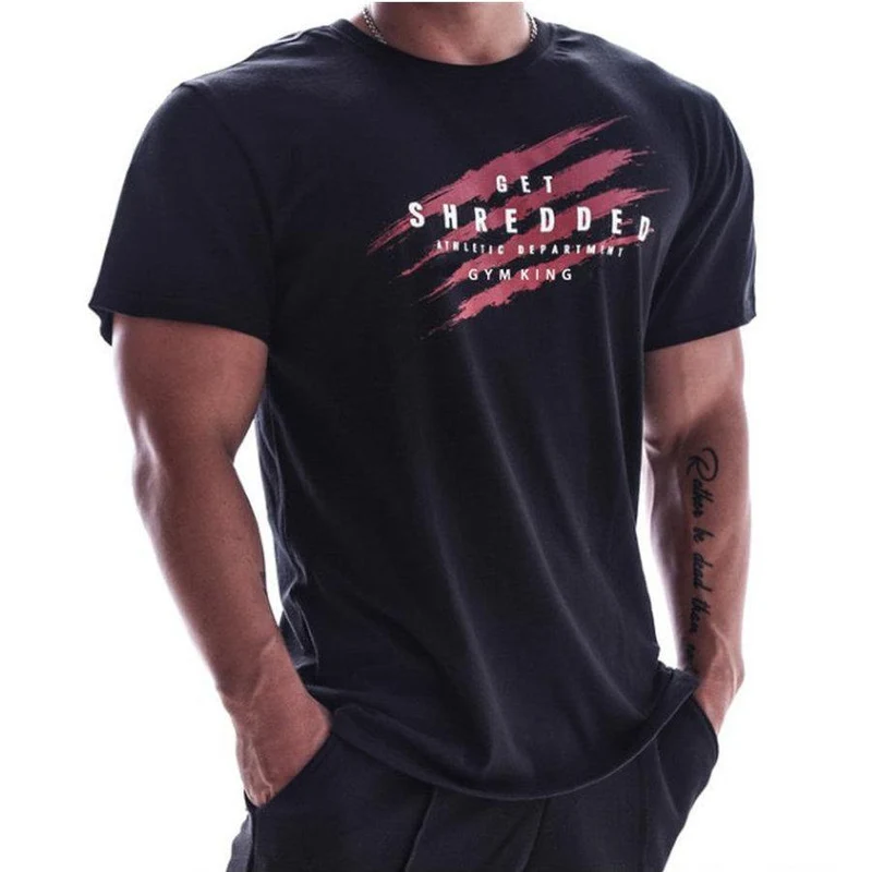 Herren Kurzarm Baumwolle Slim T-Shirt Sommer Casual Print T-Shirt Tops Männer Turnhallen Fitness Bodybuilding Crossfit Markenkleidung