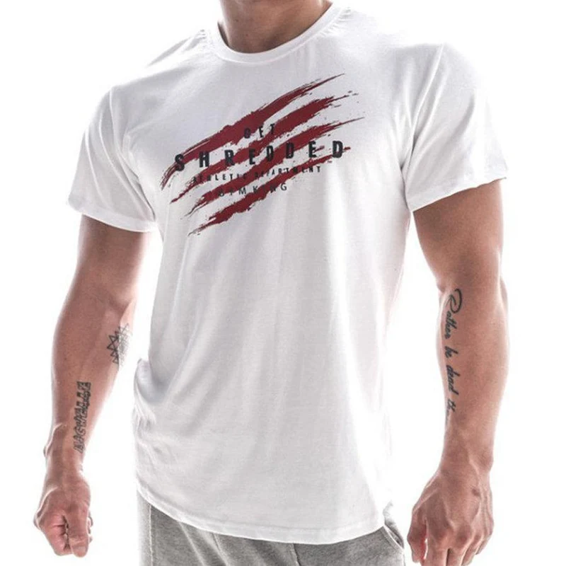 Herren Kurzarm Baumwolle Slim T-Shirt Sommer Casual Print T-Shirt Tops Männer Turnhallen Fitness Bodybuilding Crossfit Markenkleidung