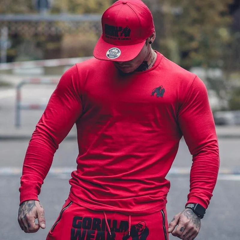 Fitness Sportliche Langarm T Shirt Männer Turnhallen Bodybuilding Workout Dünne Baumwolle Druck T-shirt Männliche Herbst Casual Tee Tops Bekleidung