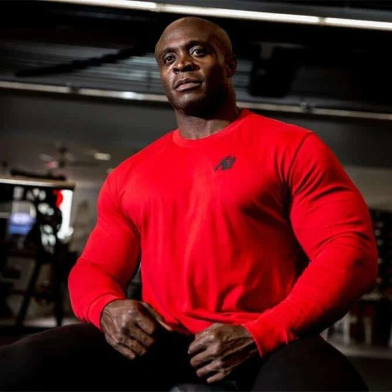 Fitness Sportliche Langarm T Shirt Männer Turnhallen Bodybuilding Workout Dünne Baumwolle Druck T-shirt Männliche Herbst Casual Tee Tops Bekleidung