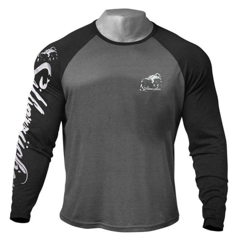 Fitness Sportliche Langarm T Shirt Männer Turnhallen Bodybuilding Workout Dünne Baumwolle Druck T-shirt Männliche Herbst Casual Tee Tops Bekleidung