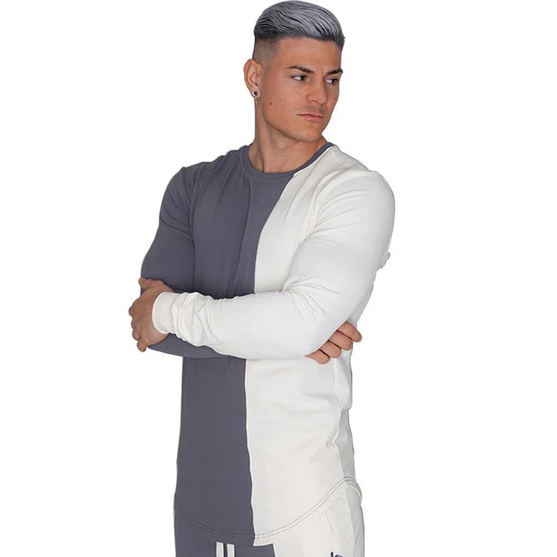 T-Shirt Herren Casual Slim Langarm T-Shirt Fitnessstudios Fitness Workout T-Shirt Tops Männlich Herbst Neue Markenkleidung