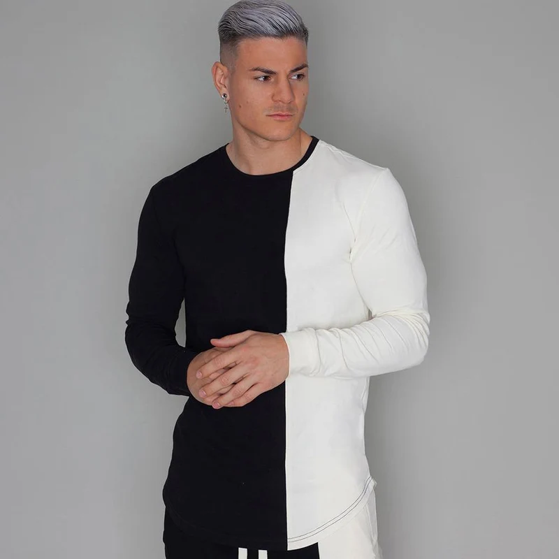 T-Shirt Herren Casual Slim Langarm T-Shirt Fitnessstudios Fitness Workout T-Shirt Tops Männlich Herbst Neue Markenkleidung