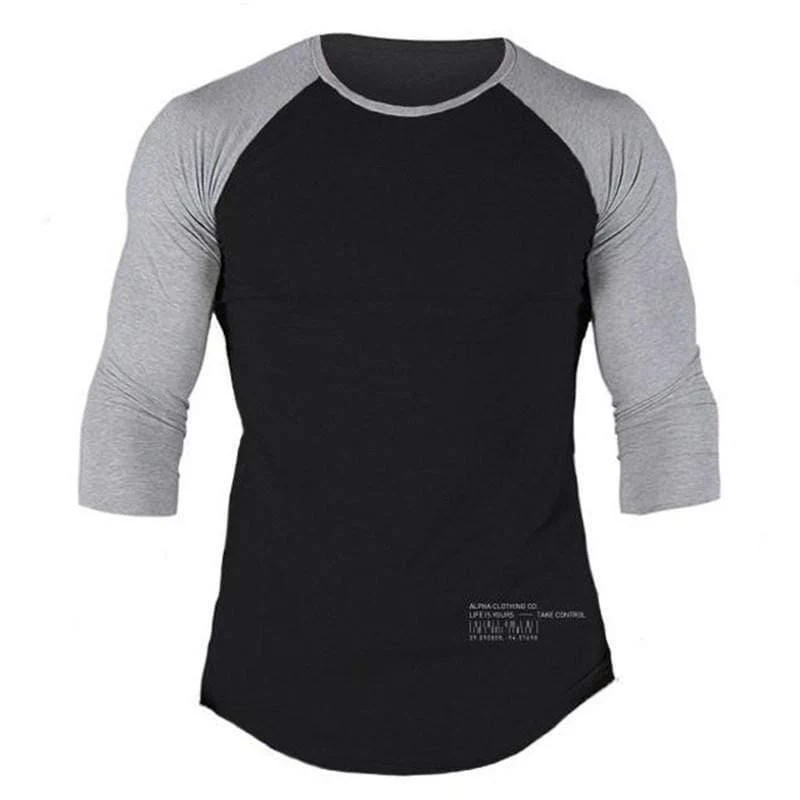 Männer Fitness Bodybuilding Baumwolle T-Shirt Turnhallen Workout Skinny Patchwork Schal Ärmel T-Shirt Männlich Casual Jogger T-Shirts Kleidung