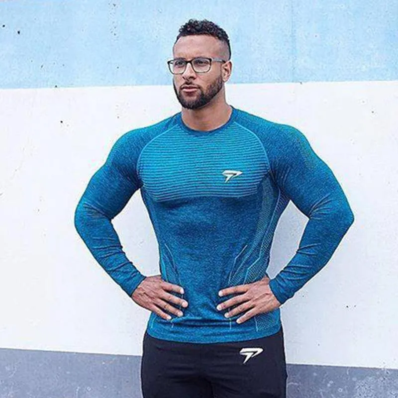 Männer Enges Langarm-T-Shirt Mann Fitnessstudios Fitness Jogger Workout Quick Dry T-Shirt Männliche T-Shirts Tops Markenkleidung