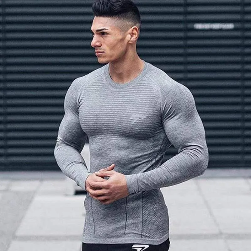 Männer Enges Langarm-T-Shirt Mann Fitnessstudios Fitness Jogger Workout Quick Dry T-Shirt Männliche T-Shirts Tops Markenkleidung